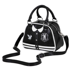 Wednesday Mercoledì Varsity Casual-Borsa Bowling Fashion, Nero
