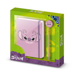 Disney Lilo and Stitch Angel Face-Gift Box with Diary and Fashion Ballpoint Pen, Pink