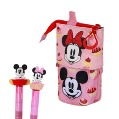 Disney Minnie Mouse Muffin-Penal portabil drăguț + 2 pixuri gel șterse, roz