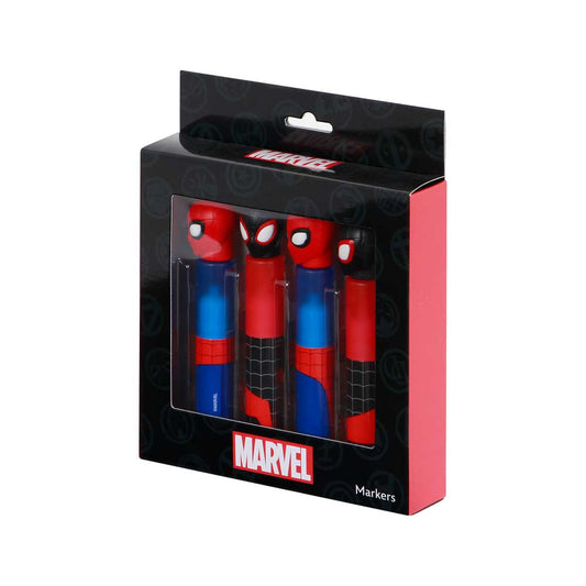Marvel Spiderman Peter-Pack de 4 Marcadores Fluorescentes, Rojo