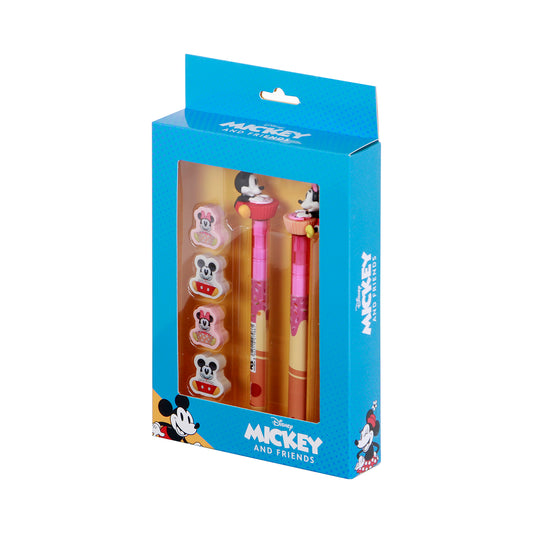 Disney Mickey and Minnie Mix-Pack of Erasable Gel Pen + Eternal Pencil + 4 Erasers, Multicolour