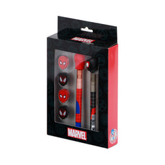 Marvel Spiderman Peter-Pack of Erasable Gel Pen + Eternal Pencil + 4 Erasers, Red