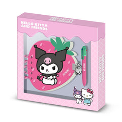 Hello Kitty Kuromi Strawberry-Confezione con Diario Fragola + Penna 6 Colori, Rosa