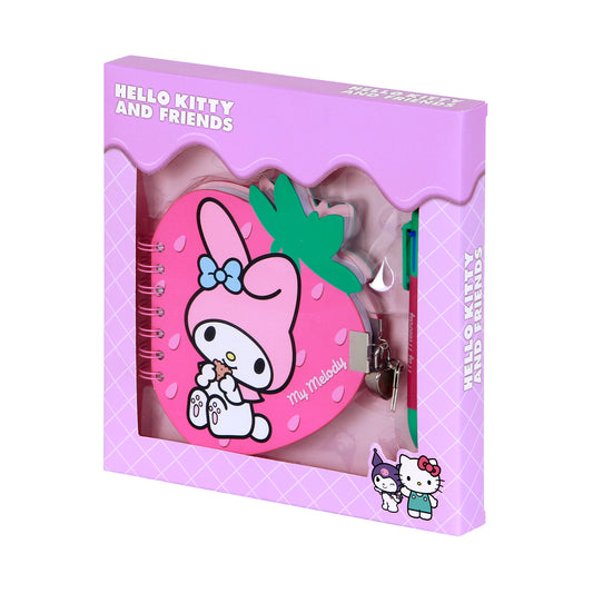Hello Kitty My Melody Erdbeer-Set Tagebuch Fresa + 6-Farben-Kugelschreiber, Rosa
