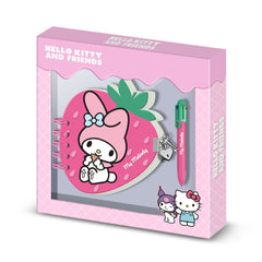 Hello Kitty My Melody Strawberry-Confezione con Diario Fragola + Penna 6 Colori, Rosa