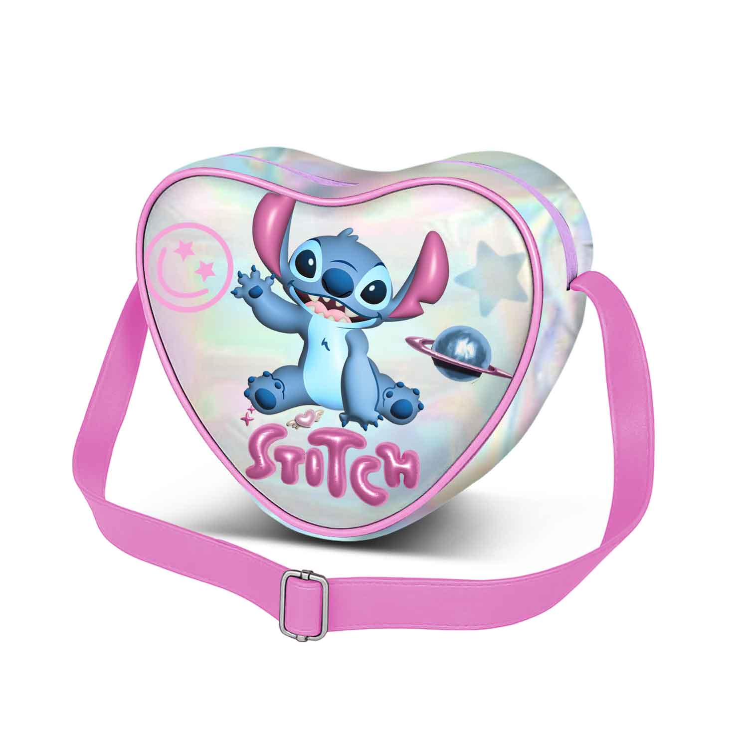 Disney Lilo y Stitch Cosmic-Bolso Bandolera Corazón Casual, Plateado