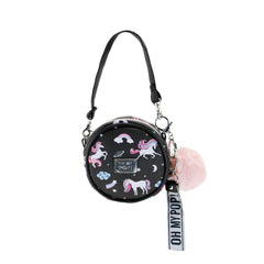 Oh My Pop Unicorn-Borsa a Tracolla Rotonda Piccola, Nero