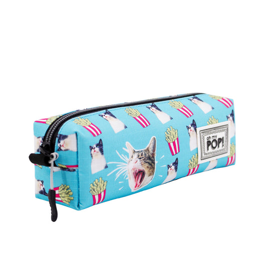 Oh My Pop Angry Cat-Estuche Portatodo Cuadrado HS, Turquesa