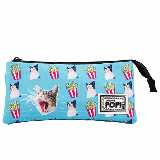 Oh My Pop Angry Cat-Estuche Portatodo Triple HS, Turquesa