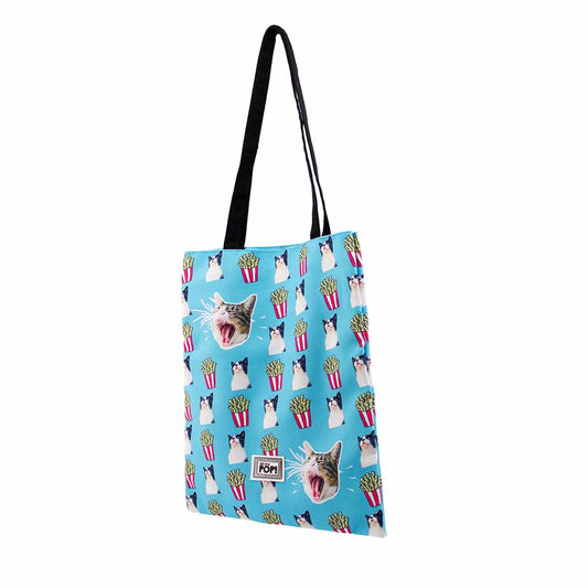 Oh My Pop Angry Cat-Bolsa de la Compra Tote Shopping Bag, Turquesa