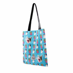 Oh My Pop Angry Cat-Bolsa de la Compra Tote Shopping Bag, Turquesa