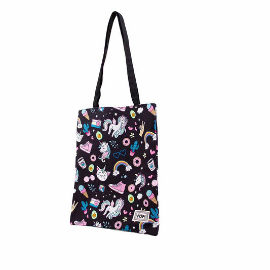 Oh My Pop Illusion-Bolsa de la Compra Tote Shopping Bag, Negro