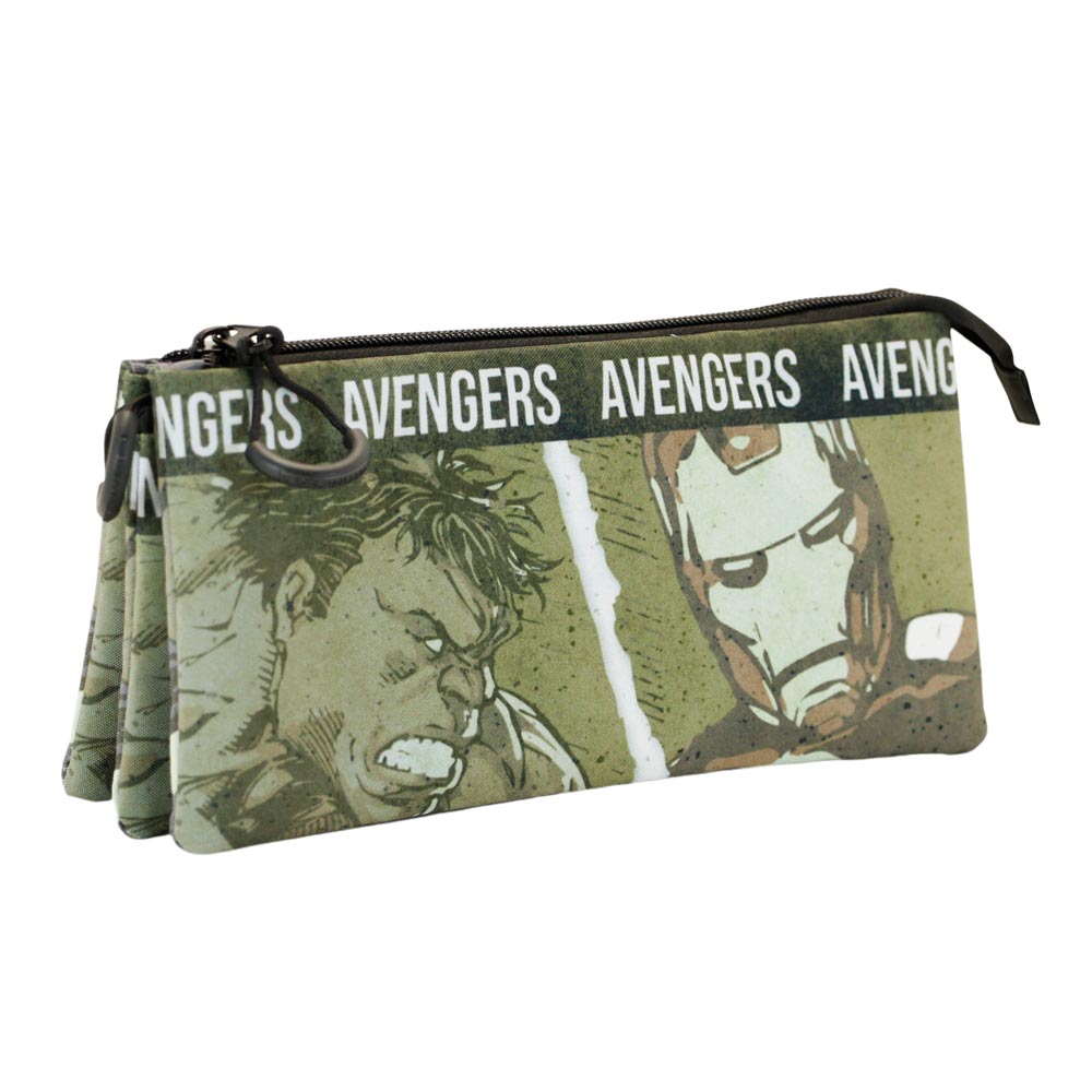 Marvel Los Vengadores Shout-Estuche Portatodo Triple FAN, Verde Militar