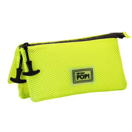 Oh My Pop Yellow Neon-Estuche Portatodo Triple Mesh, Amarillo