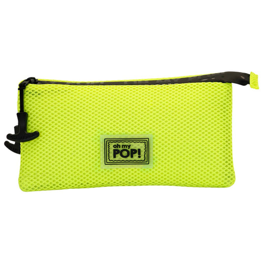 Oh My Pop Yellow Neon-Estuche Portatodo Triple Mesh, Amarillo