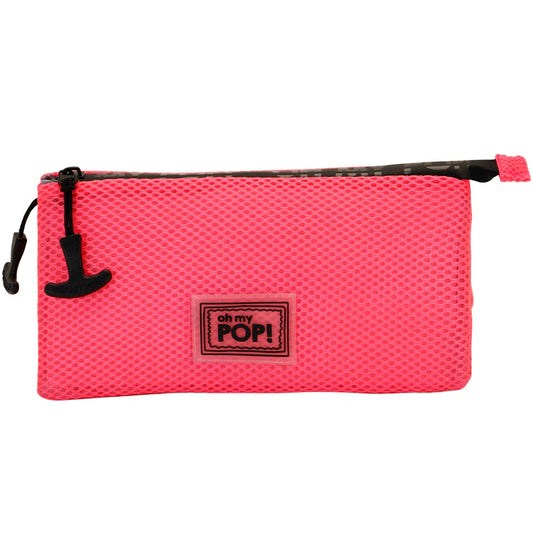Oh My Pop Fucsia Neon-Estuche Portatodo Triple Mesh, Rosa