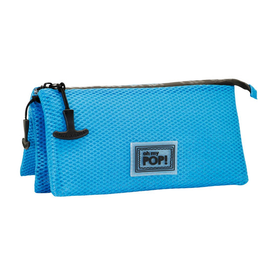 Oh My Pop Cyan Neon-Estuche Portatodo Triple Mesh, Azul