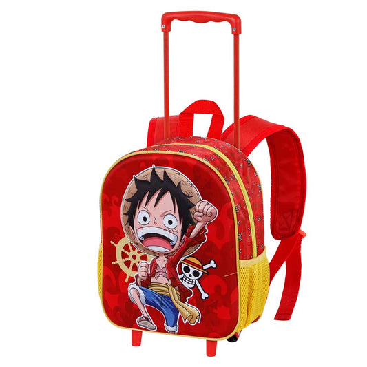 One Piece Luffy-Small 3D Backpack with Wheels, Red