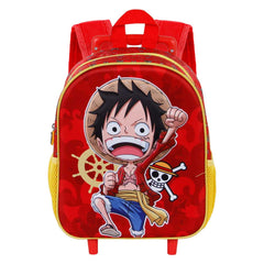 One Piece Luffy-Mochila 3D con Ruedas Pequeña, Rojo