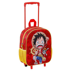 One Piece Luffy-Mochila 3D con Ruedas Pequeña, Rojo