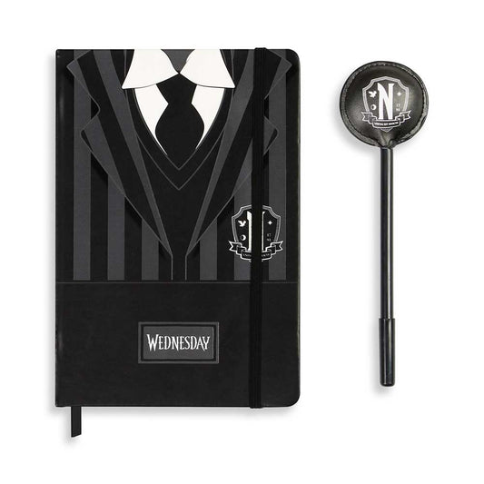 Wednesday Mercoledì Uniform-Confezione Regalo con Diario e Penna a Sfera Fashion, Nero