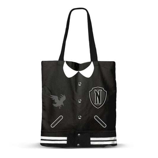 Wednesday Miércoles Varsity-Bolsa de la Compra Shopping Bag, Negro
