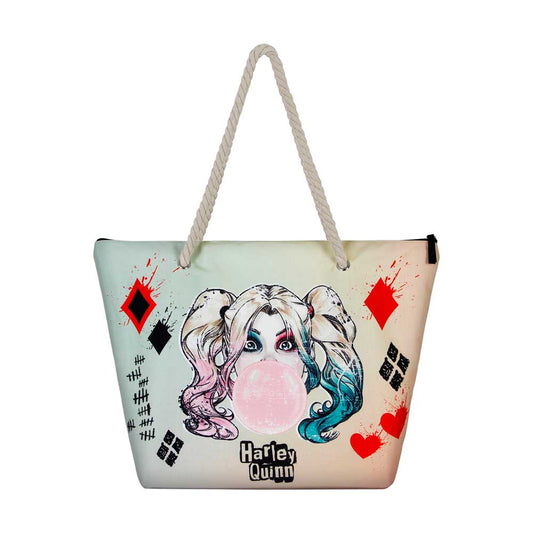 DC Comics Harley Quinn Mad Love-Borsa da Spiaggia Soleil, Beige