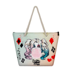 DC Comics Harley Quinn Mad Love-Soleil Beach Bag, Beige