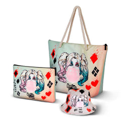 DC Comics Harley Quinn Mad Love-Soleil Beach Bag, Beige