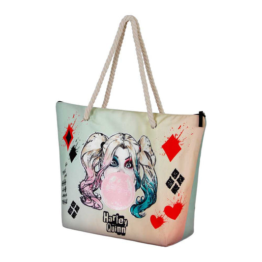 DC Comics Harley Quinn Mad Love-Soleil Beach Bag, Beige