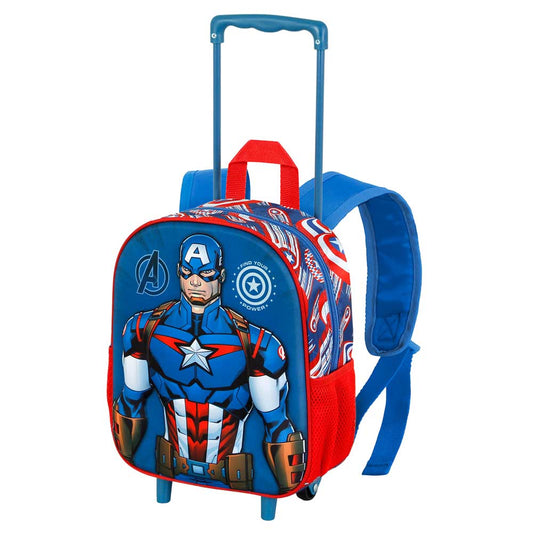 Marvel Capitán América First-Mochila 3D con Ruedas Pequeña, Azul