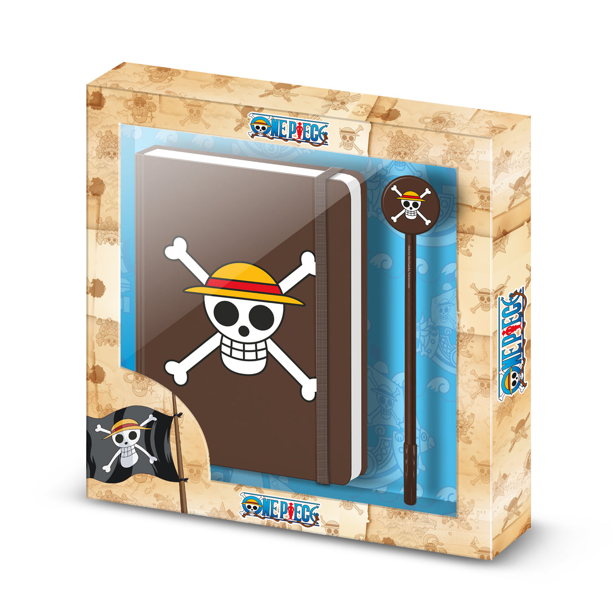 One Piece Skull-Gift Box with Diary and Fashion Ballpoint Pen, Brown