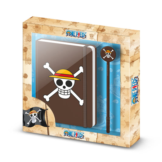 One Piece Skull-Pack de Diario + Boligrafo, Marrón