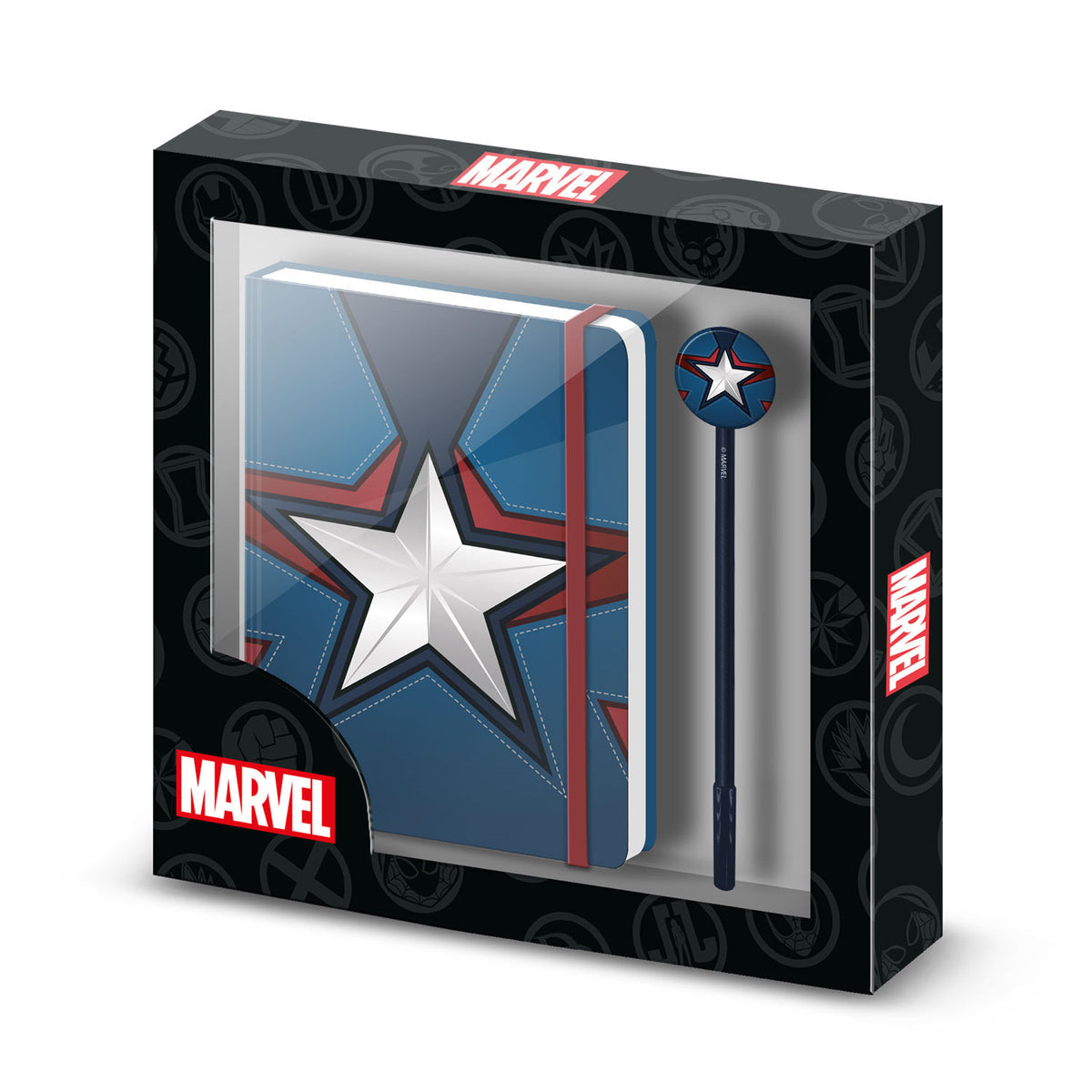 Marvel Captain America Courage-Confezione Regalo con Diario e Penna a Sfera Fashion, Blu