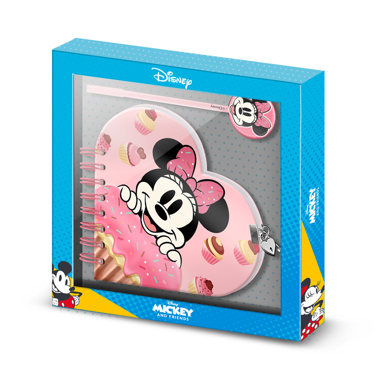 Disney Minnie Mouse Muffin-Diario Corazón Llave + Boli, Rosa