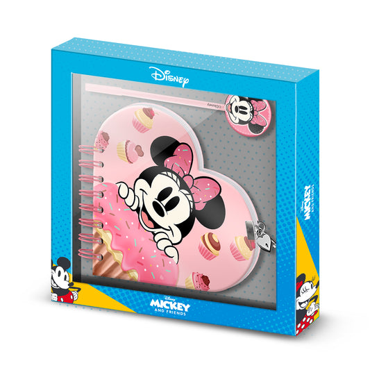Disney Minnie Mouse Muffin-Diario Corazón Llave + Boli, Rosa