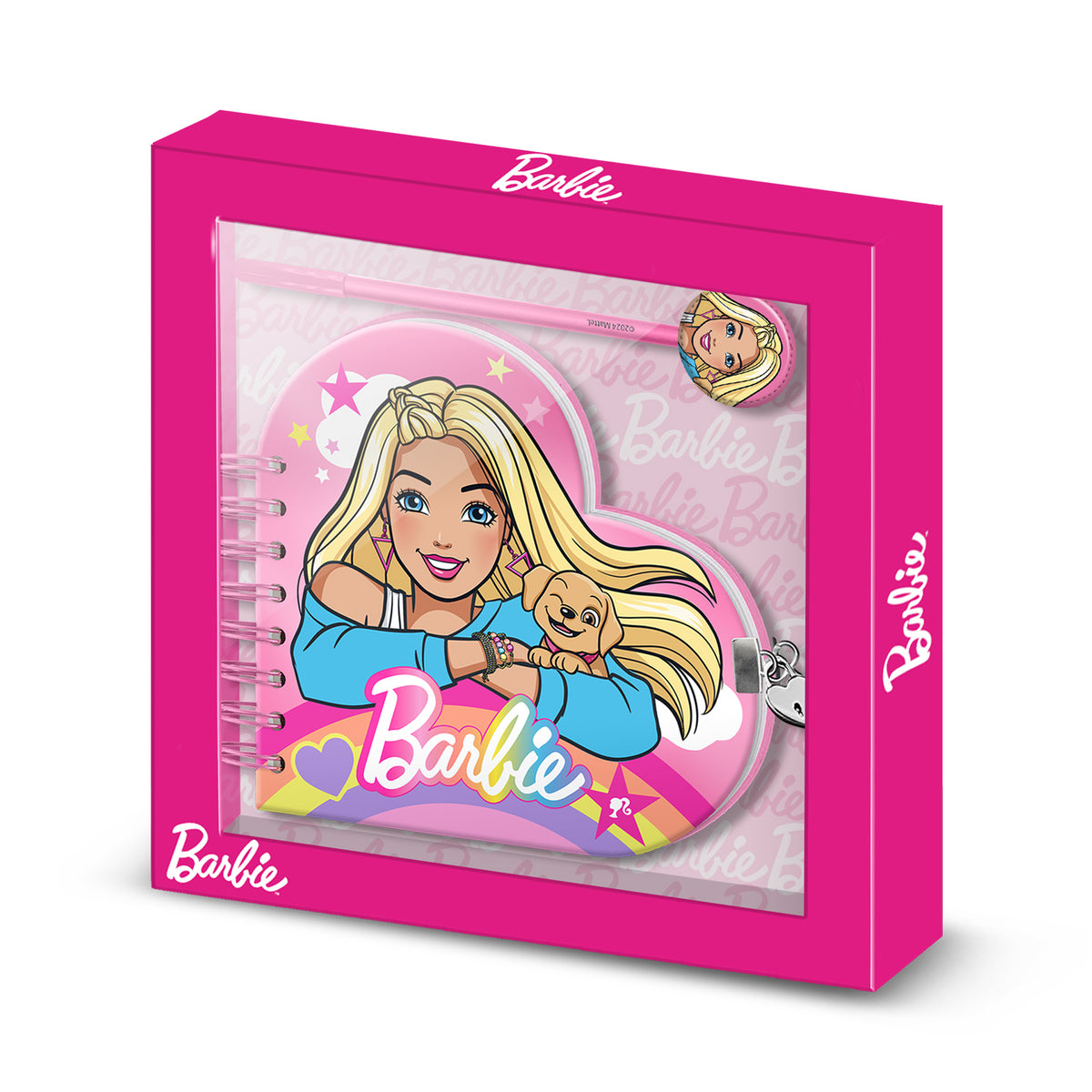 Barbie Rainbow-Diario Corazón Llave + Boli, Rosa