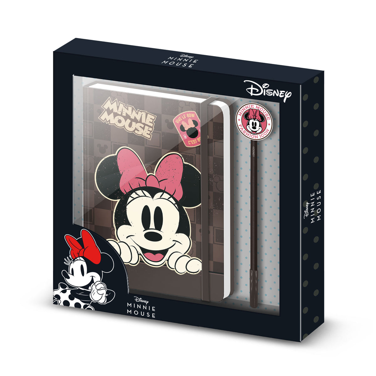 Disney Minnie Mouse Journey-Gift Box with Diary and Fashion Ballpoint Pen, Brown