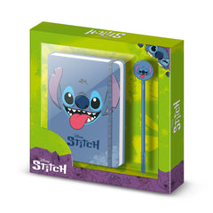 Disney Lilo and Stitch Face-Gift Box with Diary and Fashion Ballpoint Pen, Blue