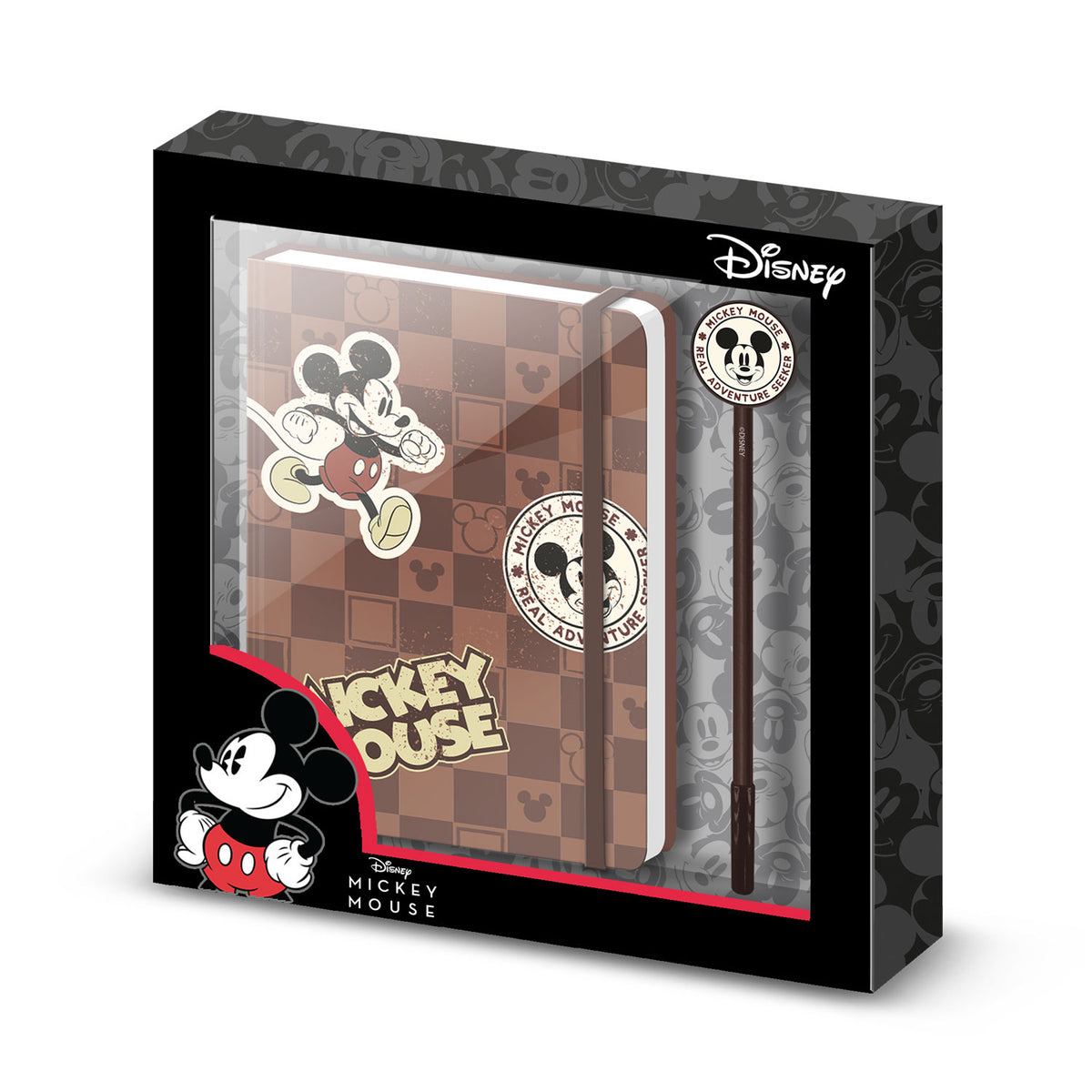 Disney Mickey Mouse Journey-Gift Box with Diary and Fashion Ballpoint Pen, Brown
