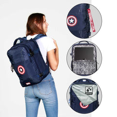 Marvel Capitán América Gears-Mochila Mercury Viaje Cabina Avión 40x20x25cm, Azul