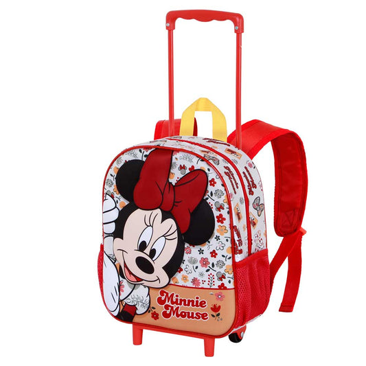 Disney Minnie Mouse Flowered-Mochila 3D con Ruedas Pequeña, Rojo