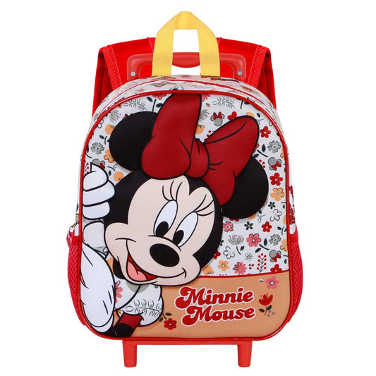 Disney Minnie Mouse Flowered-Mochila 3D con Ruedas Pequeña, Rojo
