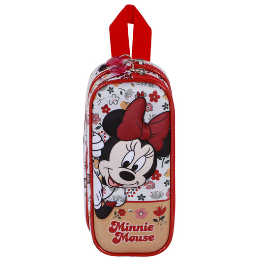 Disney Minnie Mouse Flowered-Estuche Portatodo 3D Doble, Rojo