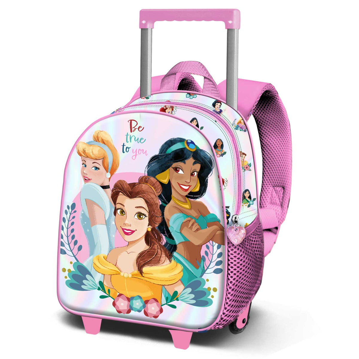 Disney Princesas Floral-Mochila 3D con Ruedas Pequeña, Rosa