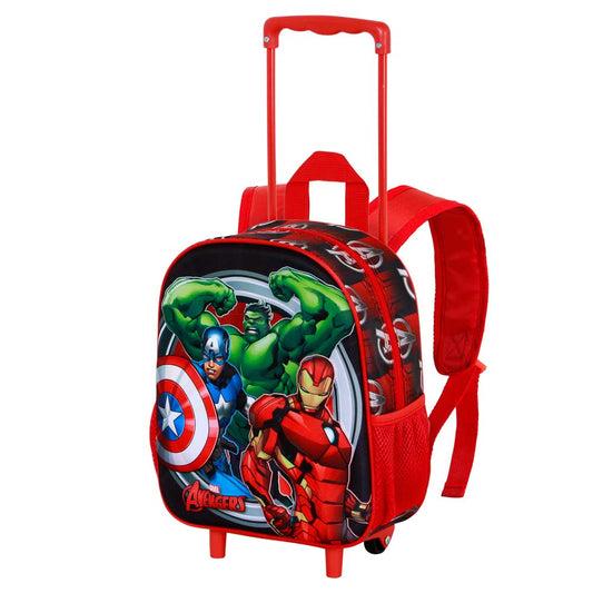 Marvel Los Vengadores Almighty-Mochila 3D con Ruedas Pequeña, Rojo