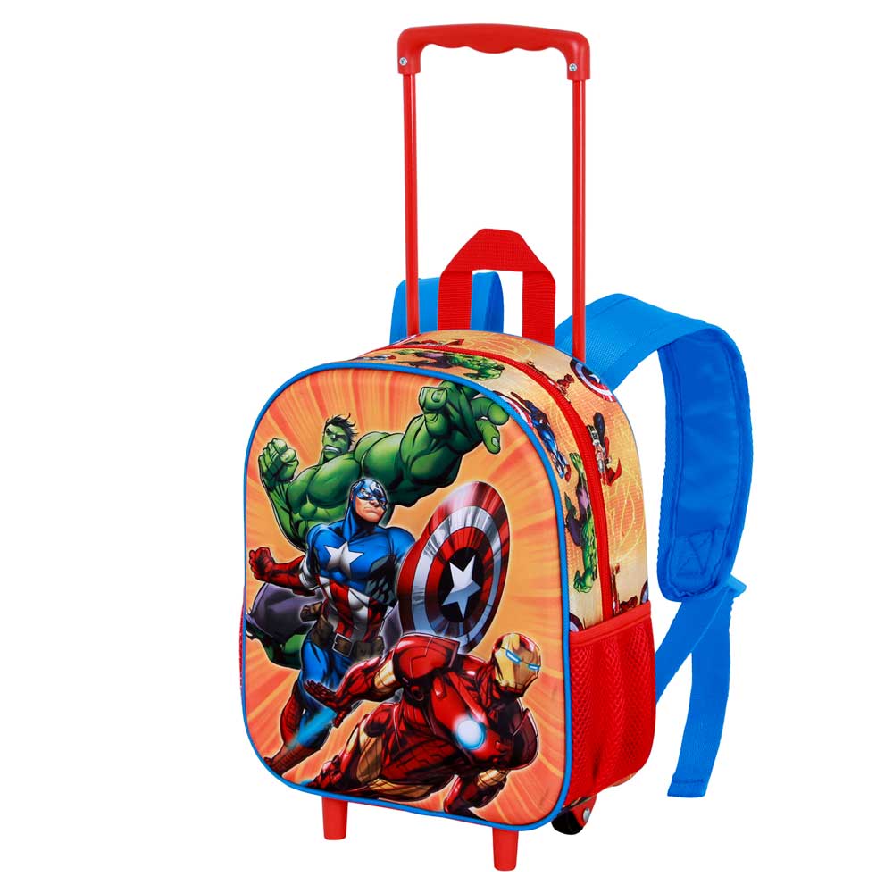 Marvel Los Vengadores Attack-Mochila 3D con Ruedas Pequeña, Rojo