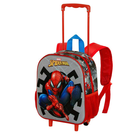 Marvel Spiderman Symbol-Mochila 3D con Ruedas Pequeña, Gris
