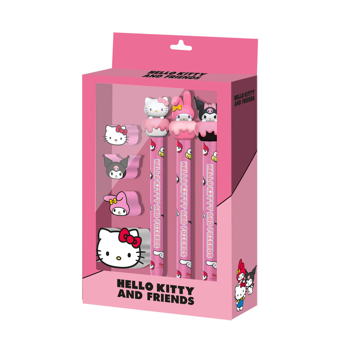Sanrio Hello Kitty Mix-Confezione di 3 Matite Eterne + 3 Gomme + Temperamatite, Rosa