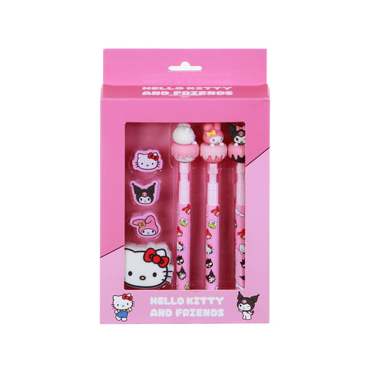 Hello Kitty Mix-Pack da 3 Matite Eternal + 3 Gomma + Temperino, Rosa